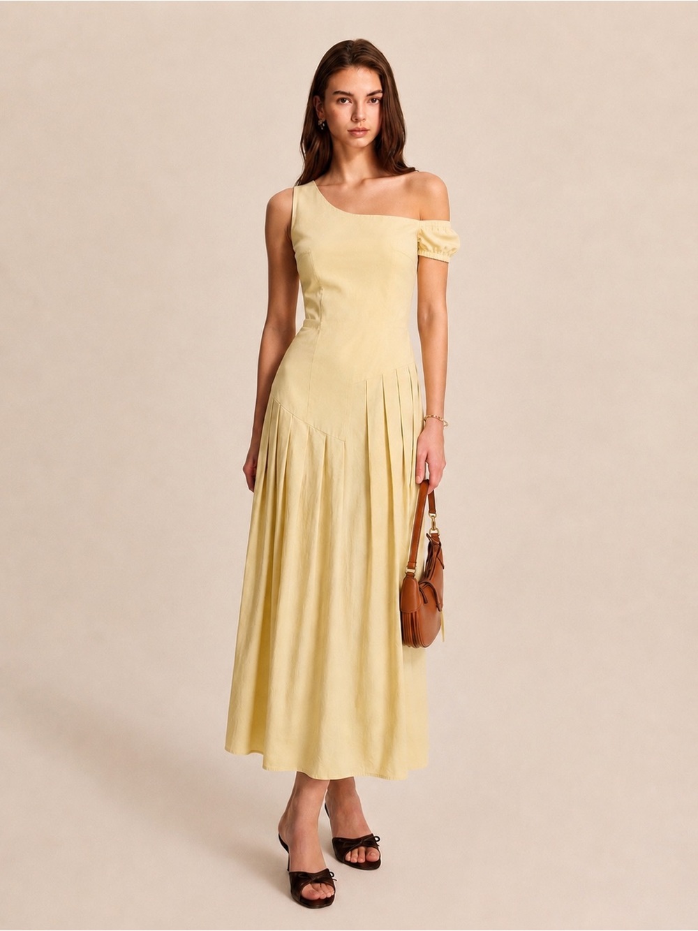 COMMENSE One-Shoulder Yellow Maxi Dress